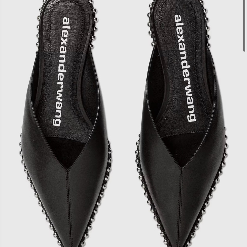 Alexander Wang Black Pointed Leather Stud-Trim Slip-Ons